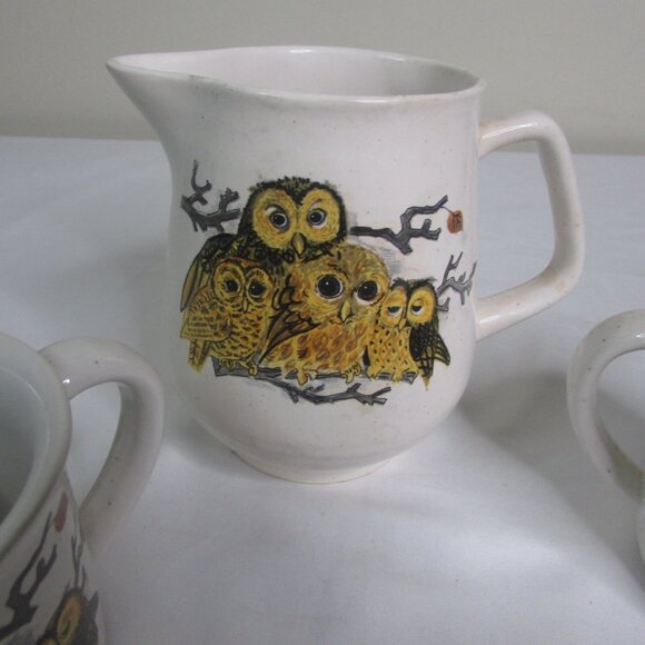 Enesco Tea Pot 4 Mug Set Owls Vintage - Picture 8 of 13